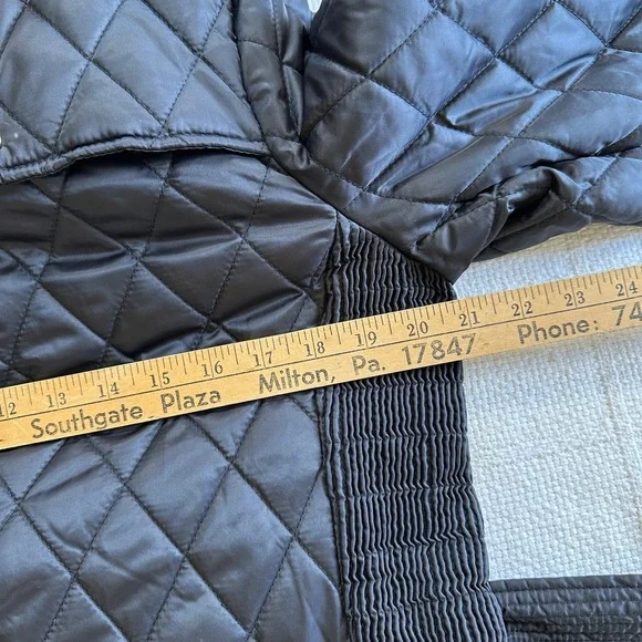 Nine West Black Diamond Quilted Puffer Jacket Belted Hooded Coat Large Chic - Picture 9 of 11